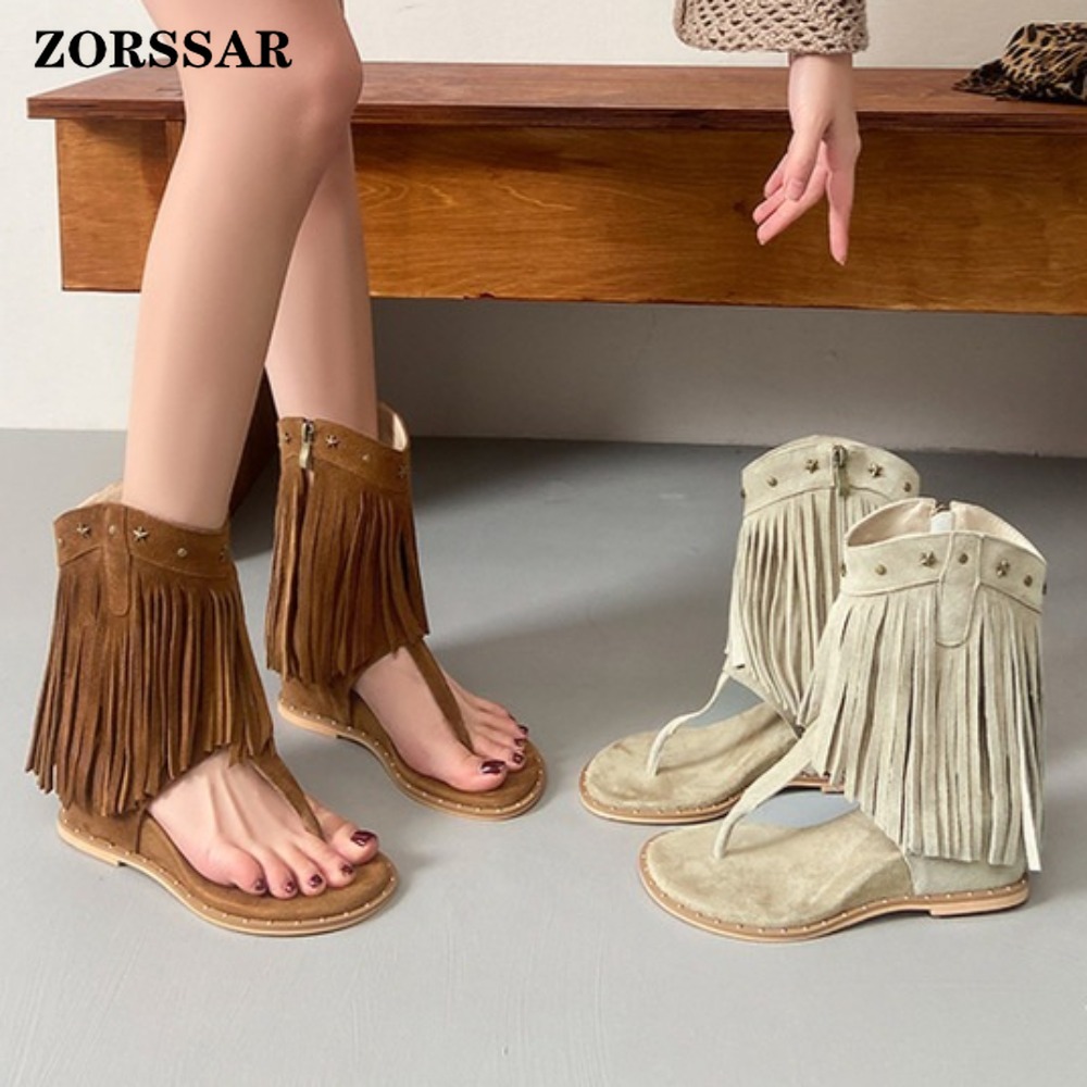 Women'S Fashion Boots - Botas de cuña con flecos y