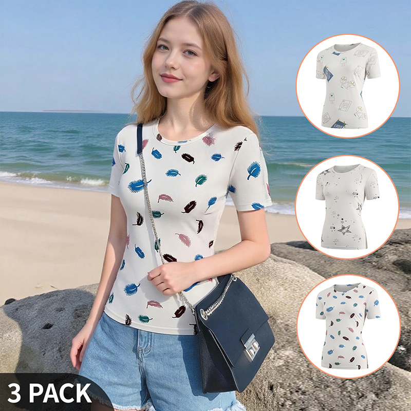 Women Fashion Wear - Camiseta estampada de verano de manga