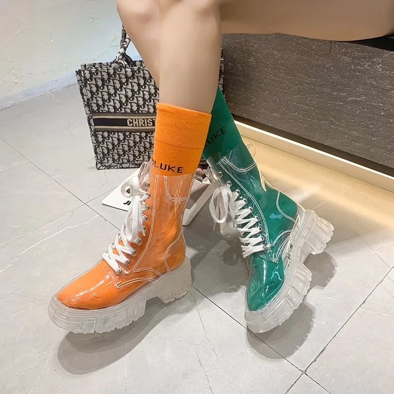 Women'S Fashion Rain Boots - Botas de Plataforma Transparentes 2026, Nuevas