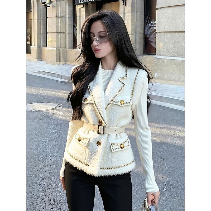 Women Fashion Vest - Chaqueta elegante de lana de cordero