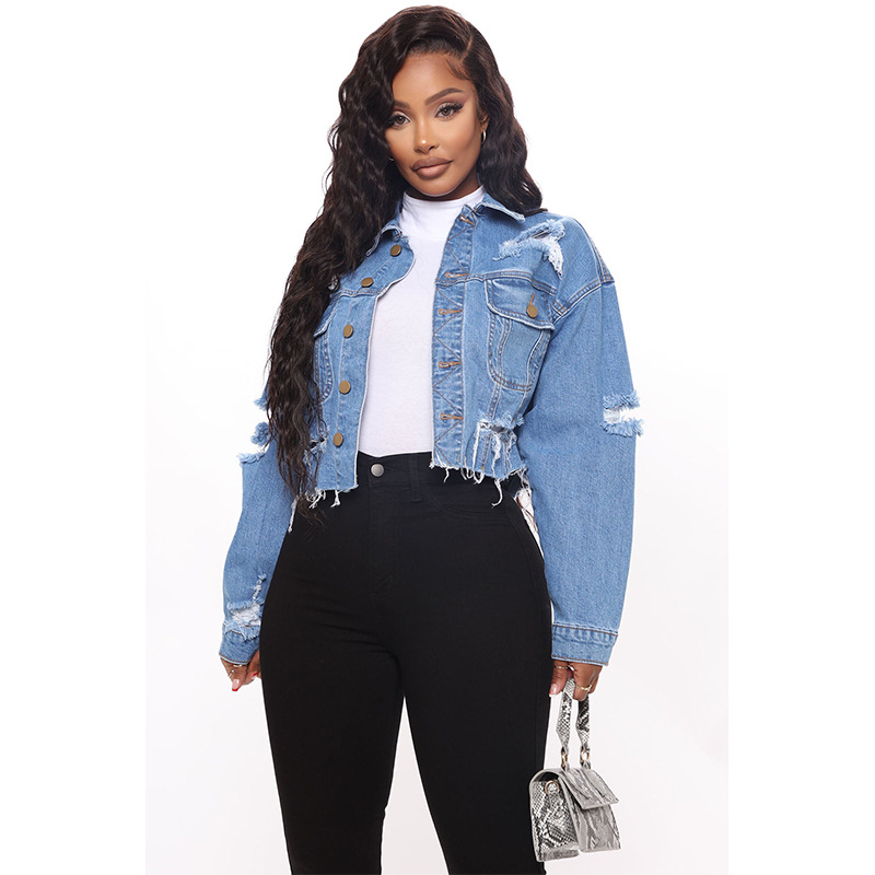Chaqueta corta de mezclilla ra - Women'S Fashion Denim Jacket reseña y precio