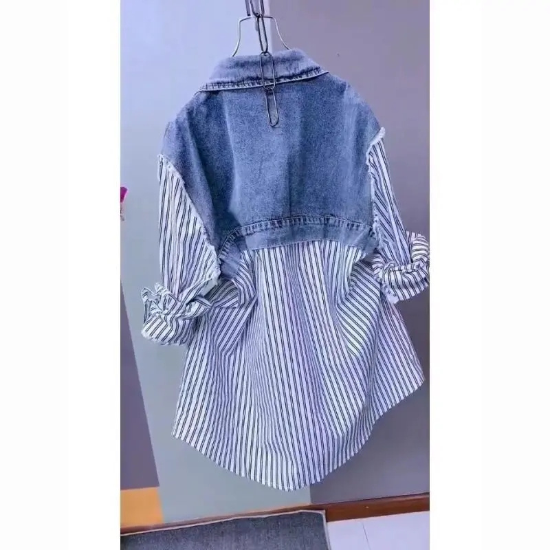 Chaqueta de mezclilla a rayas  - Women'S Fashion Denim Jacket reseña y precio