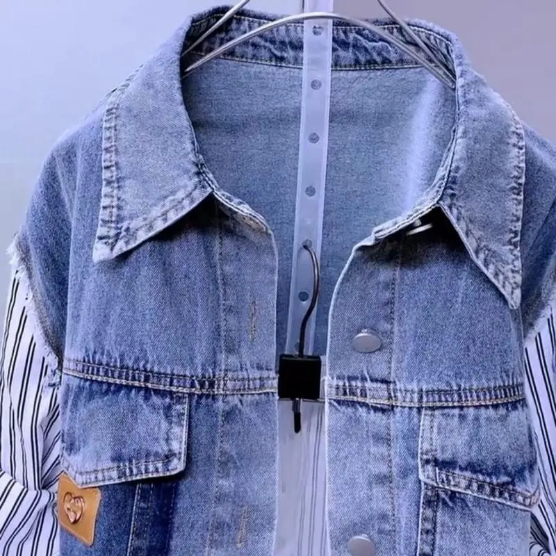 Chaqueta de mezclilla a rayas  - Women'S Fashion Denim Jacket reseña y precio